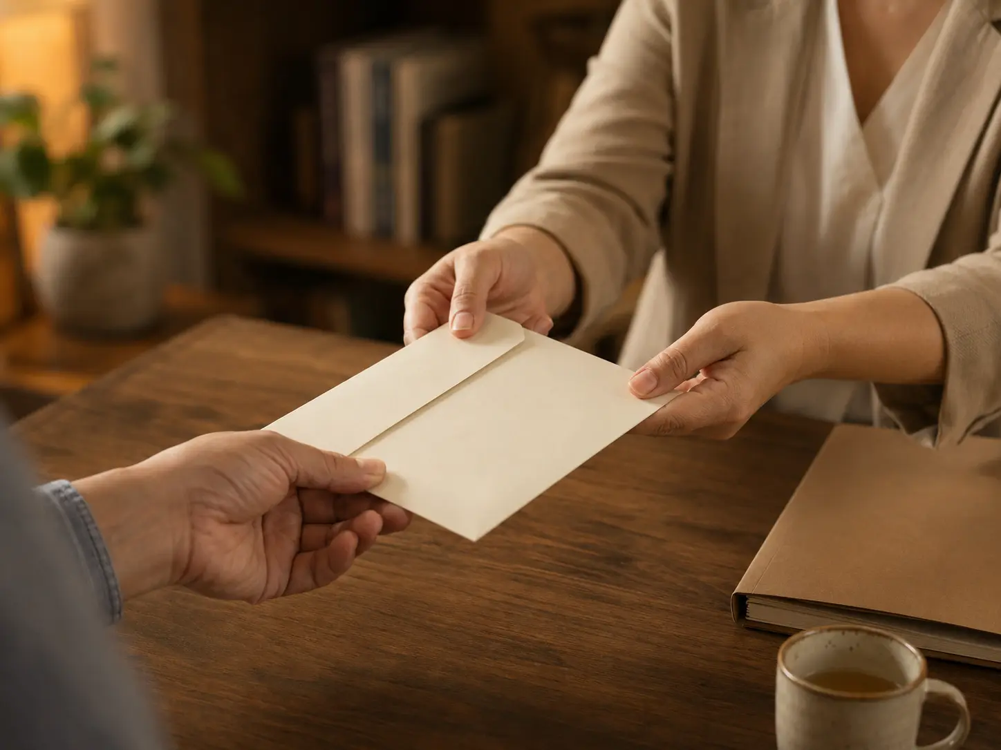 A case update envelope being handed to a client